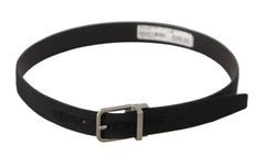 Dolce & Gabbana Black Canvas Leather Silver Tone Metal Buckle Belt - 70 cm / 28 Inches - Belts