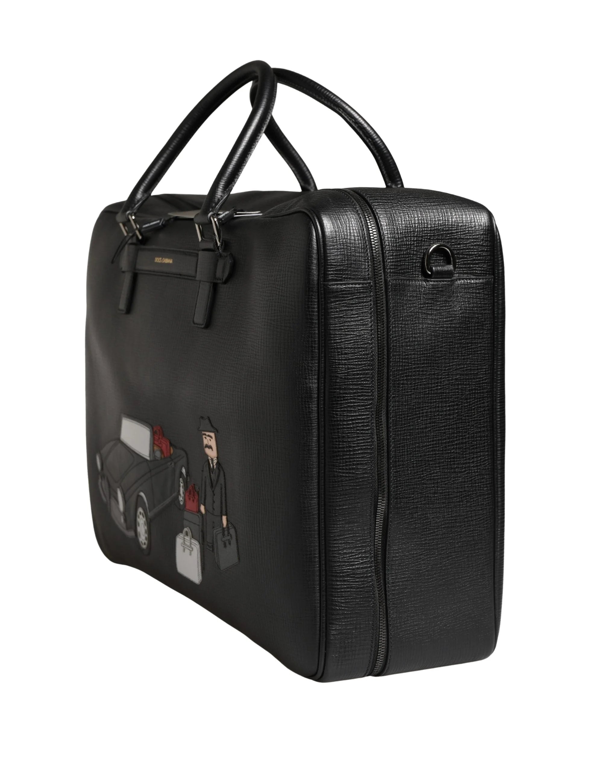 Dolce & Gabbana Musta Nahkalaukku 'Car Man' Applique Weekender-Laukku