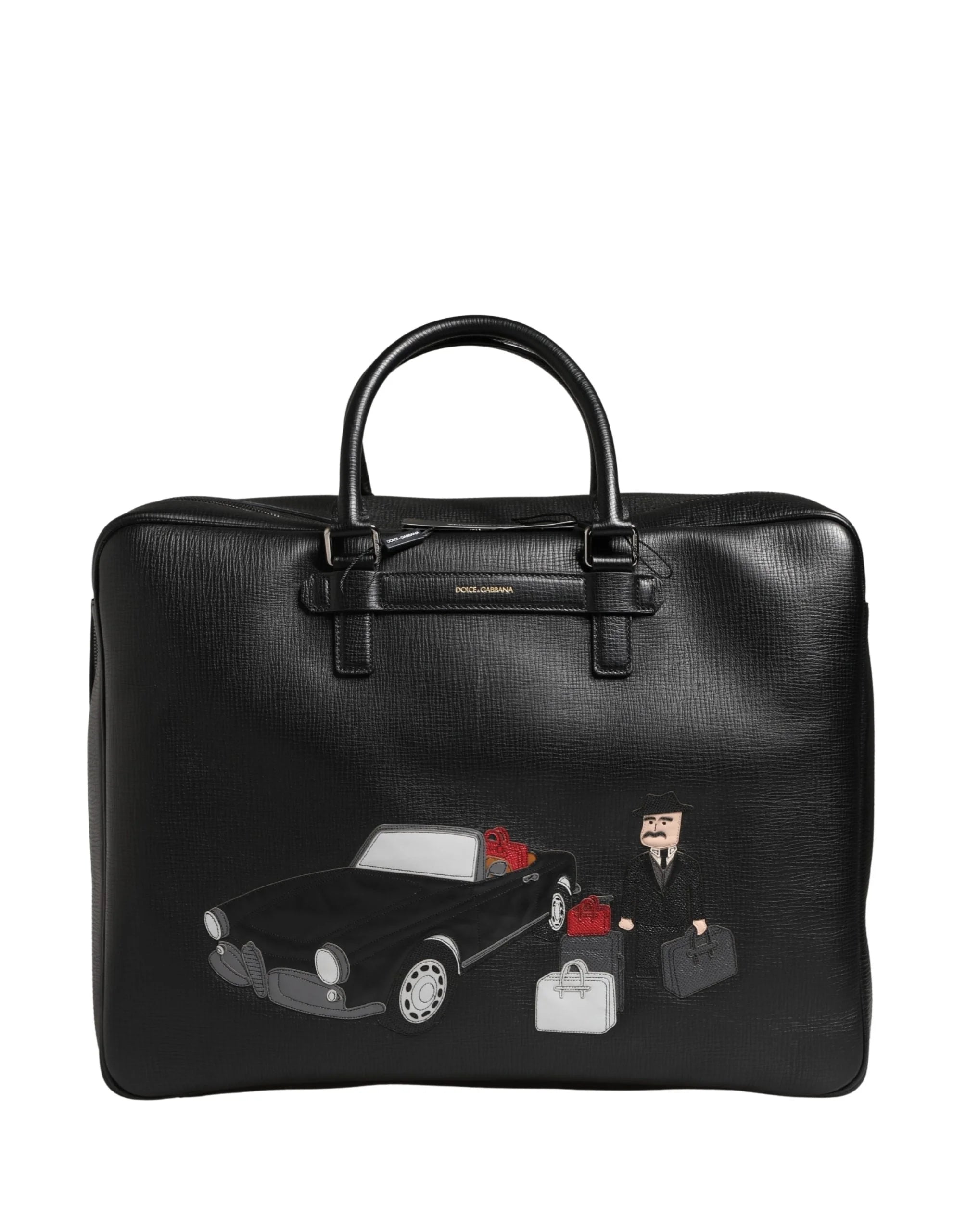 Dolce & Gabbana Musta Nahkalaukku 'Car Man' Applique Weekender-Laukku