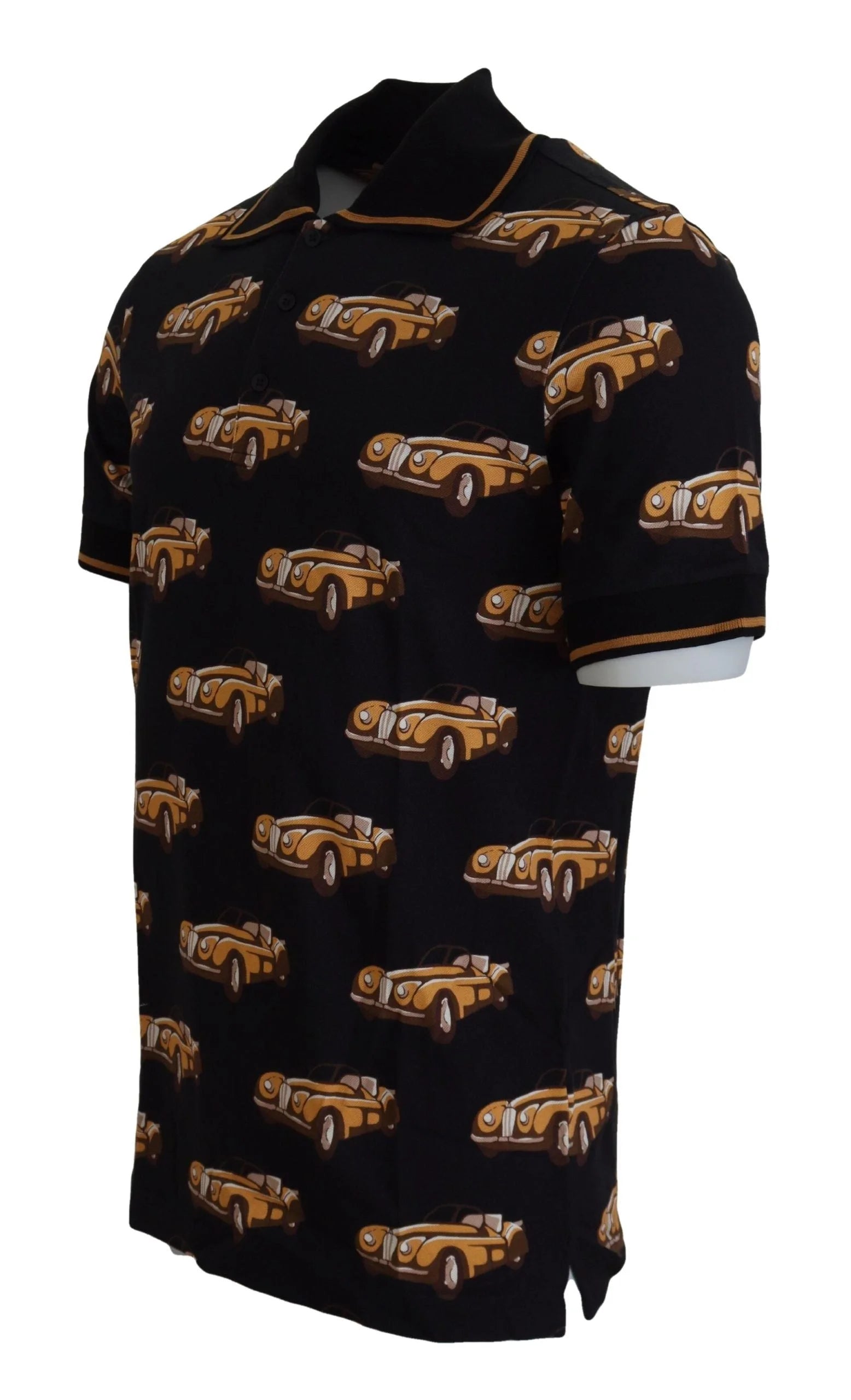 Dolce & Gabbana Black Car Print Short Sleeve Polo T-shirt - IT44 | XS - Polos