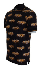 Dolce & Gabbana Black Car Print Short Sleeve Polo T-shirt - IT44 | XS - Polos