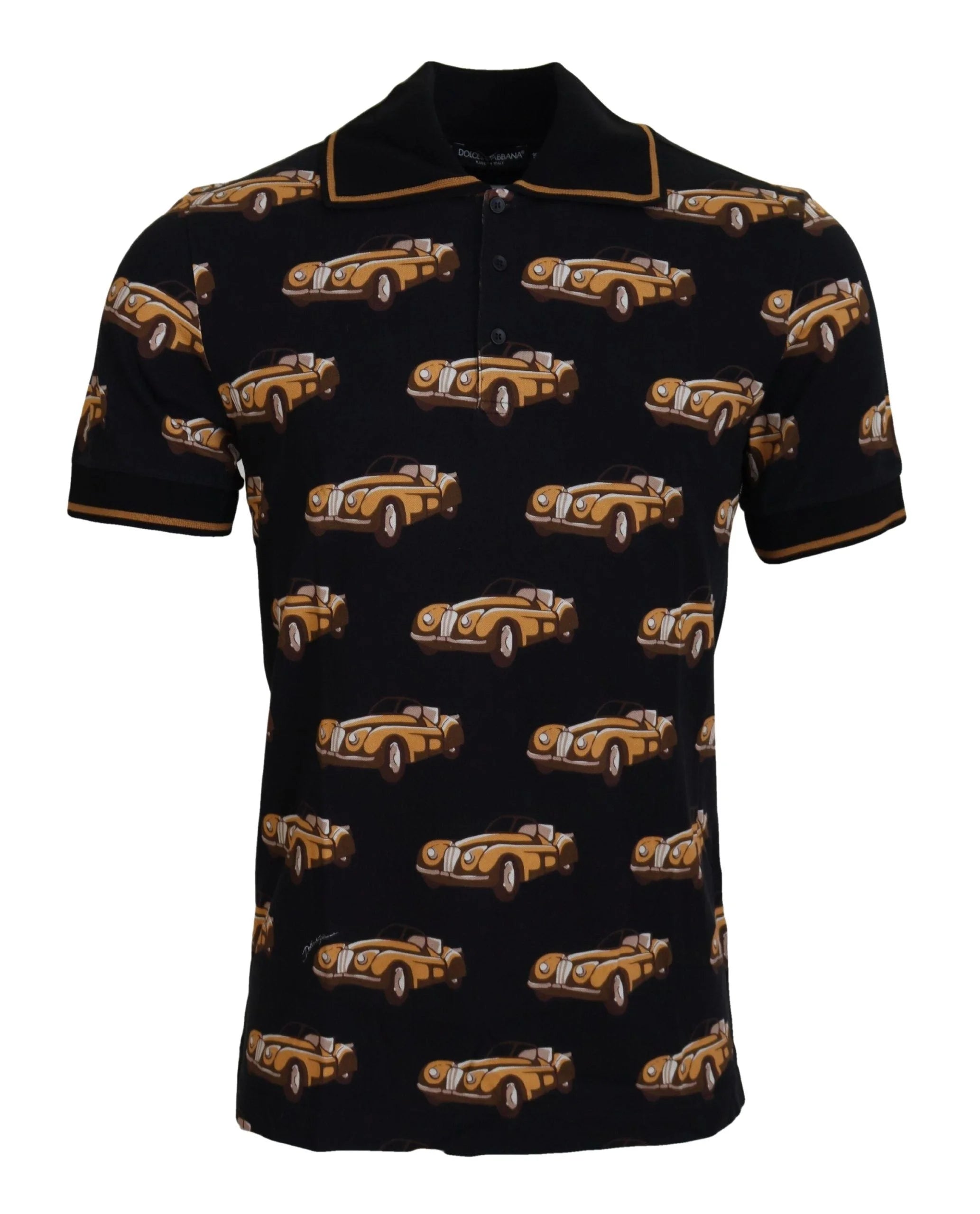 Dolce & Gabbana Black Car Print Short Sleeve Polo T-shirt - IT44 | XS - Polos