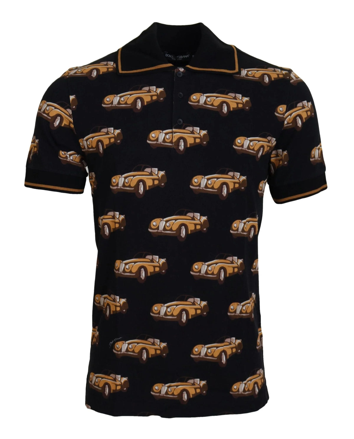 Dolce & Gabbana Black Car Print Short Sleeve Polo T-shirt - IT44 | XS - Polos