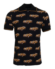 Dolce & Gabbana Black Car Print Short Sleeve Polo T-shirt - IT44 | XS - Polos