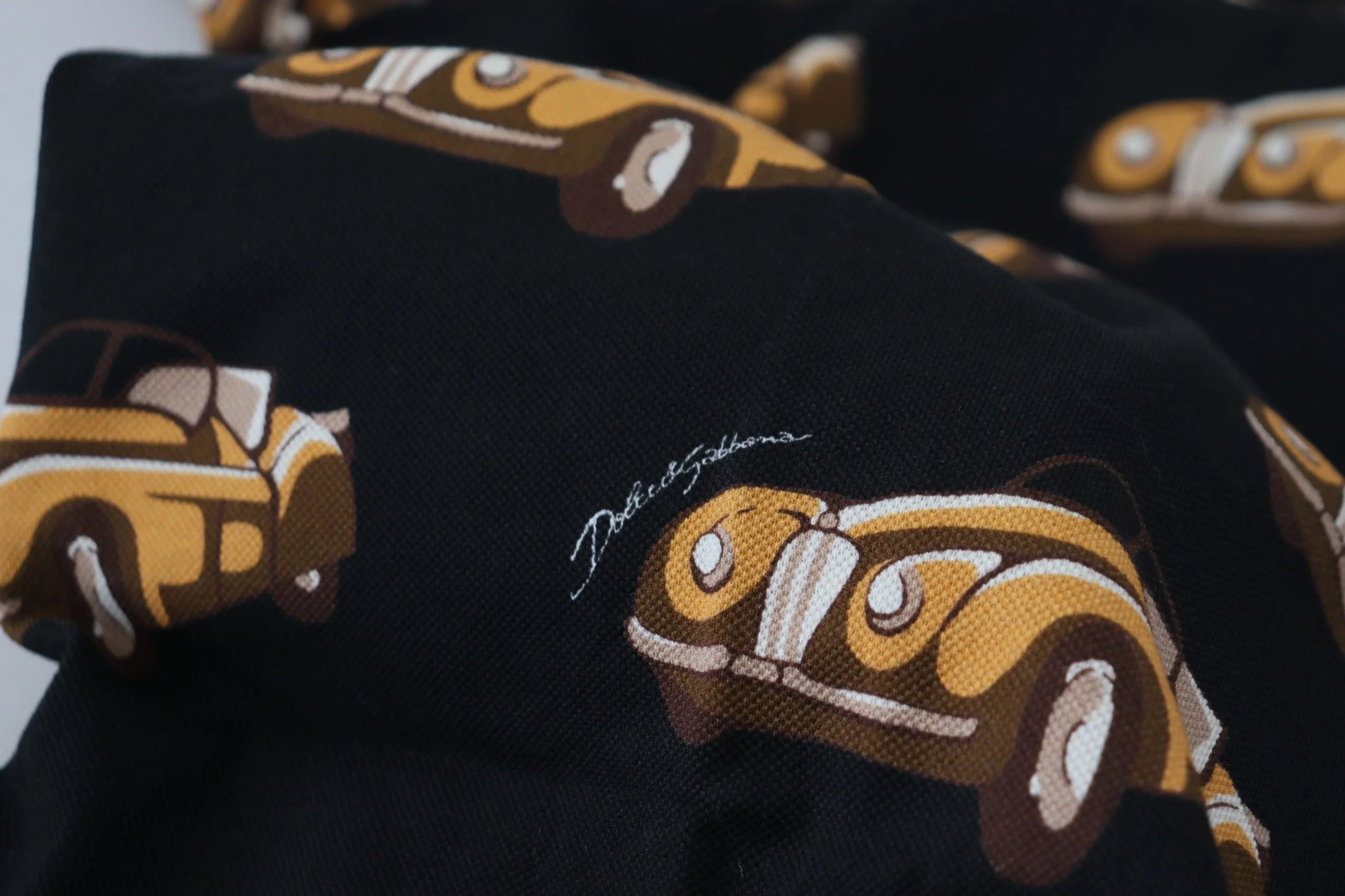 Dolce & Gabbana Black Car Print Short Sleeve Polo T-shirt - IT44 | XS - Polos