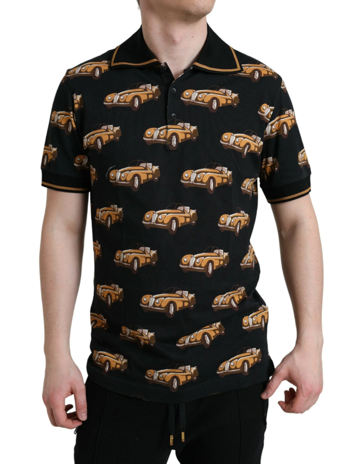 Dolce & Gabbana Black Car Print Short Sleeve Polo T-shirt - Polos