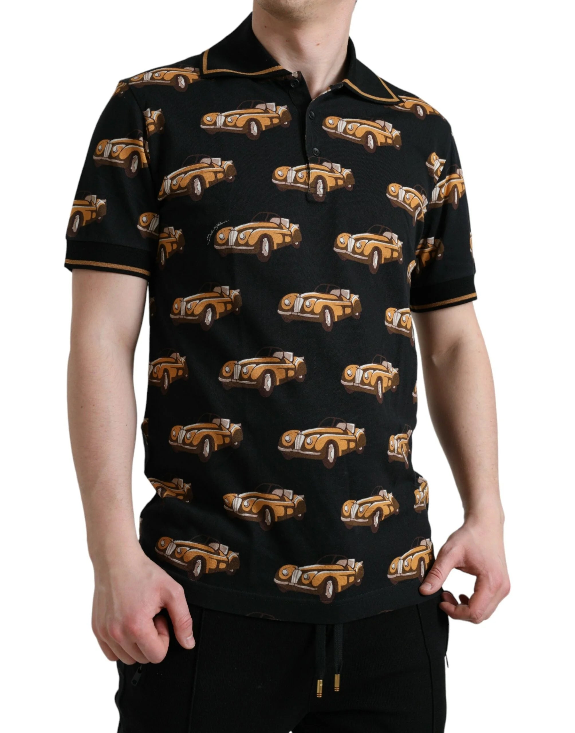 Dolce & Gabbana Black Car Print Short Sleeve Polo T-shirt - Polos