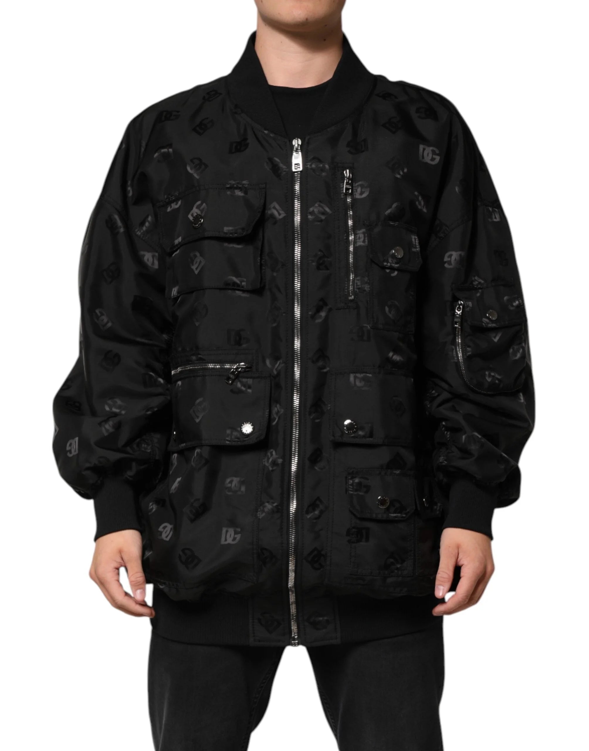 Dolce & Gabbana Black Cargo Windbraker Logo Mania Jacket - IT58 | 3XL - Windbreakers
