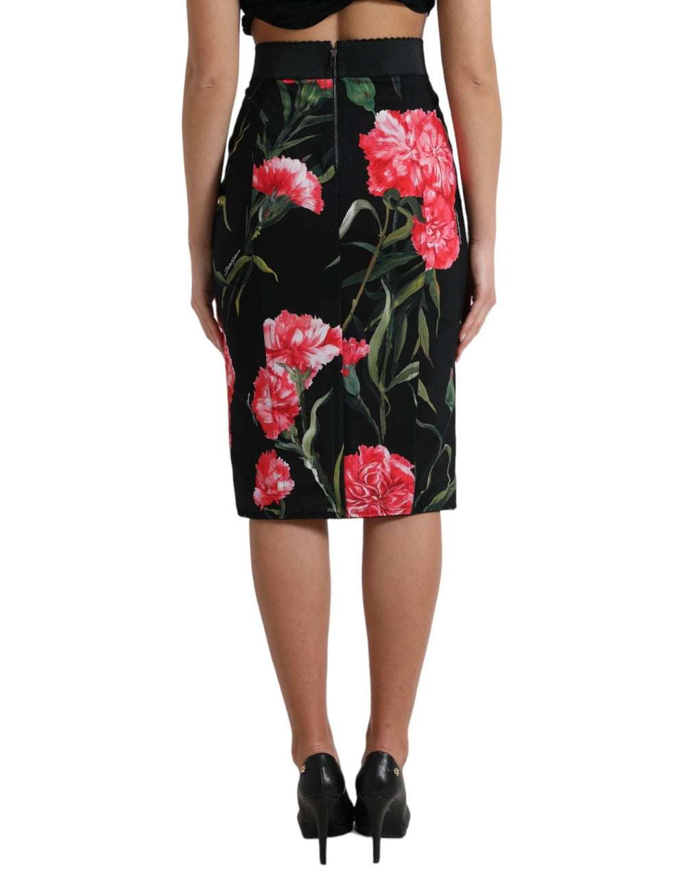 Dolce & Gabbana Black Carnation Pencil Cut Knee Length Skirt - IT36|XXS - Skirts