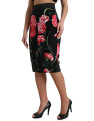 Dolce & Gabbana Black Carnation Pencil Cut Knee Length Skirt - IT36|XXS - Skirts