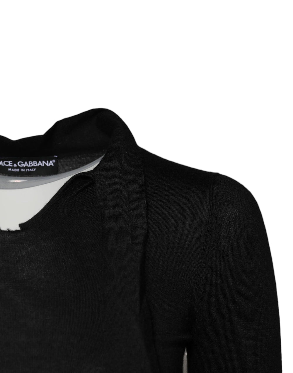 Dolce & Gabbana Black Cashmere Ascot Collar Long Sleeve Top - IT36|XXS - Blouses