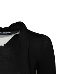 Dolce & Gabbana Black Cashmere Ascot Collar Long Sleeve Top - IT36|XXS - Blouses