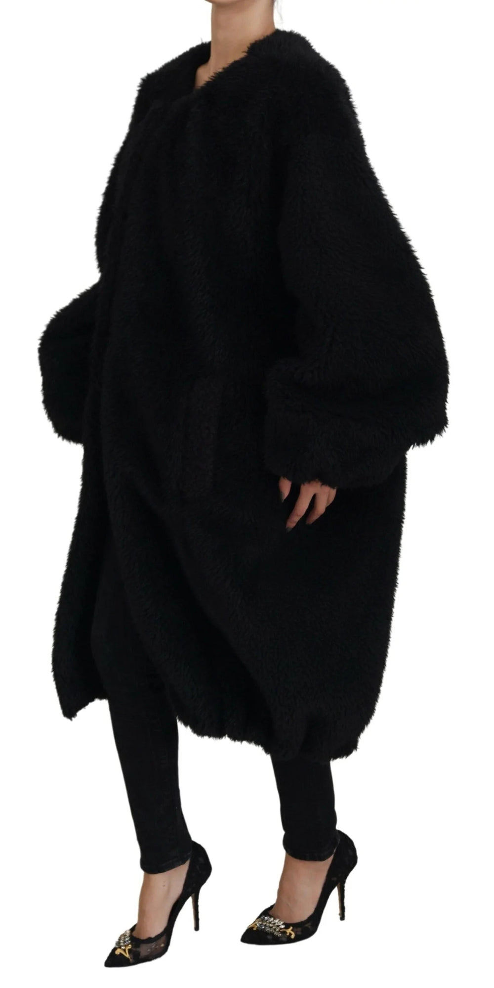 Dolce & Gabbana Black Cashmere Blend Faux Fur Coat Jacket - IT40|S - Overcoats