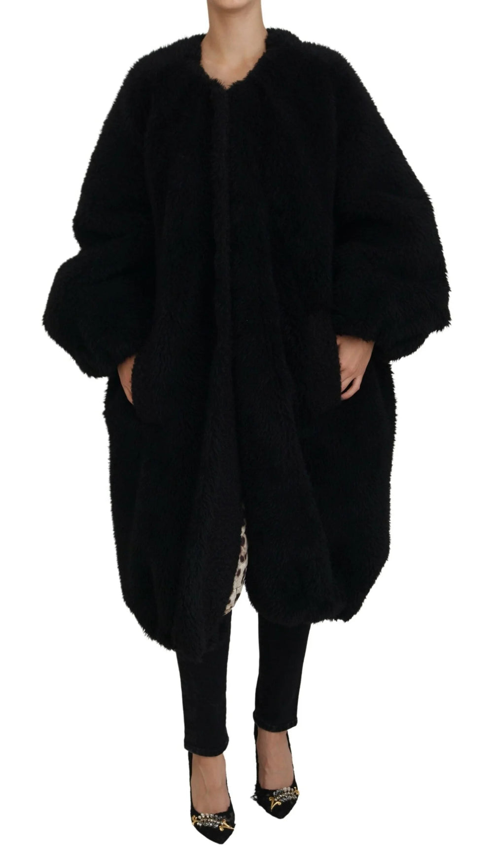 Dolce & Gabbana Black Cashmere Blend Faux Fur Coat Jacket - IT40|S - Overcoats