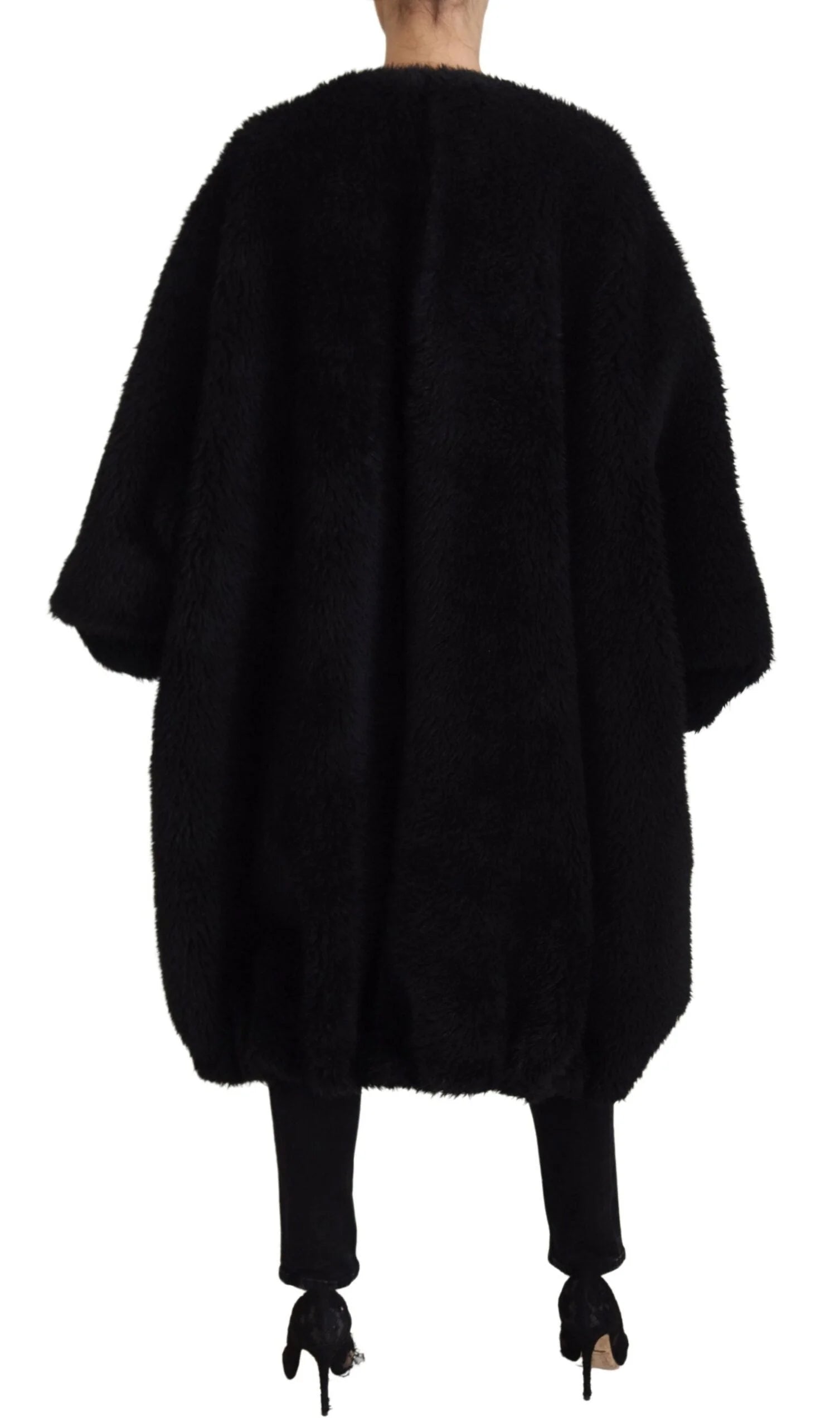 Dolce & Gabbana Black Cashmere Blend Faux Fur Coat Jacket - IT40|S - Overcoats