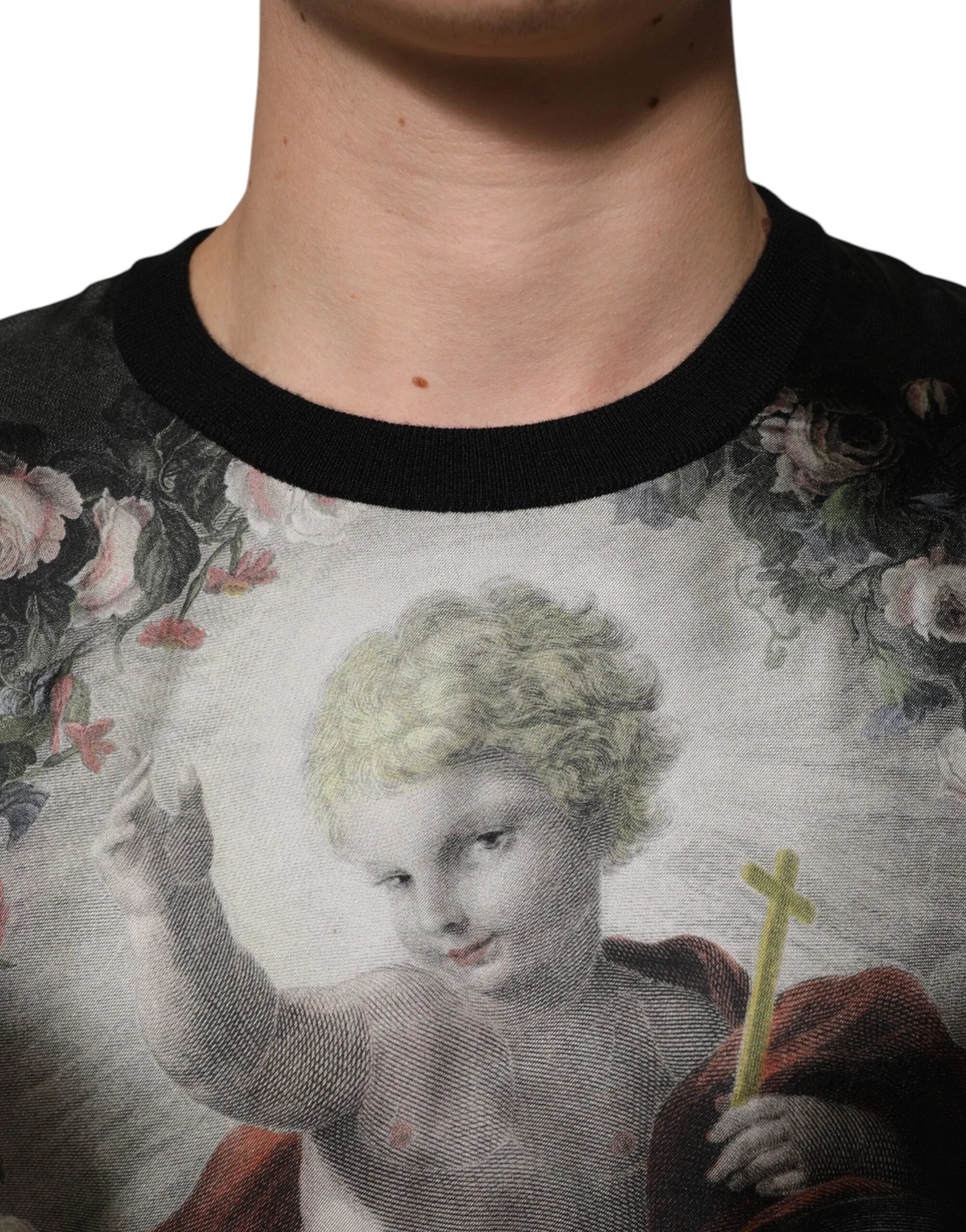 Dolce & Gabbana Black Cashmere Cherub Print Baroque Sweater - IT48 | M - Sweaters