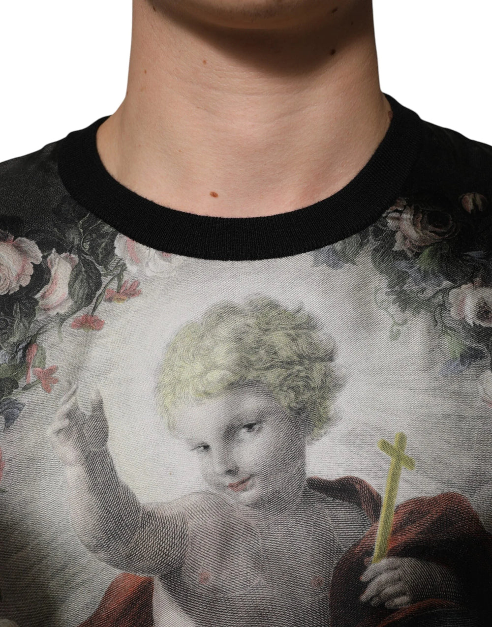 Dolce & Gabbana Black Cashmere Cherub Print Baroque Sweater - IT48 | M - Sweaters