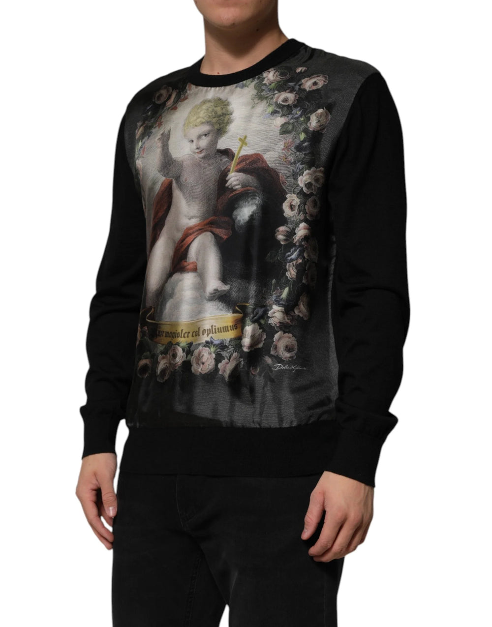 Dolce & Gabbana Black Cashmere Cherub Print Baroque Sweater - IT48 | M - Sweaters
