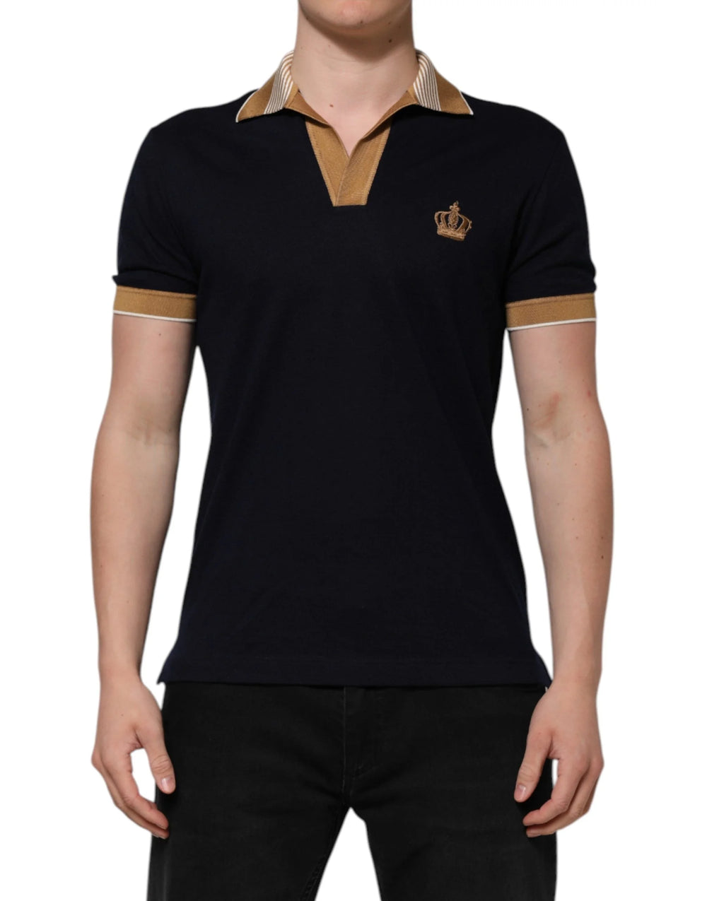 Dolce & Gabbana Black Cashmere Crown Logo Men Polo T-shirt - IT46 | S - Polos