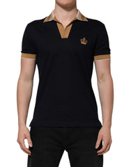 Dolce & Gabbana Black Cashmere Crown Logo Men Polo T-shirt - IT46 | S - Polos
