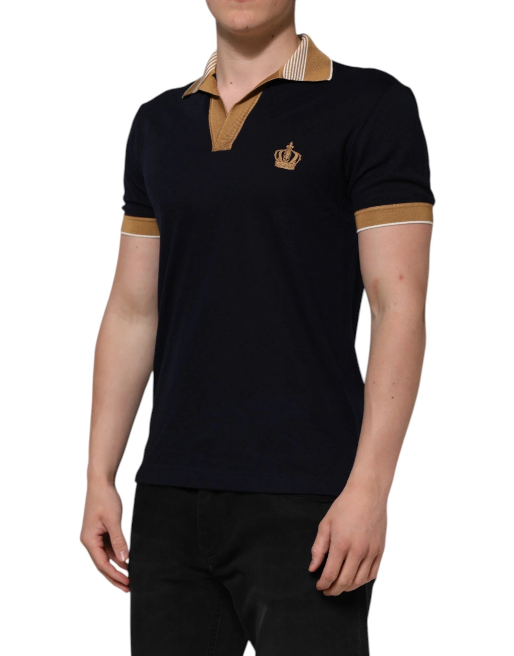 Dolce & Gabbana Black Cashmere Crown Logo Men Polo T-shirt - IT46 | S - Polos
