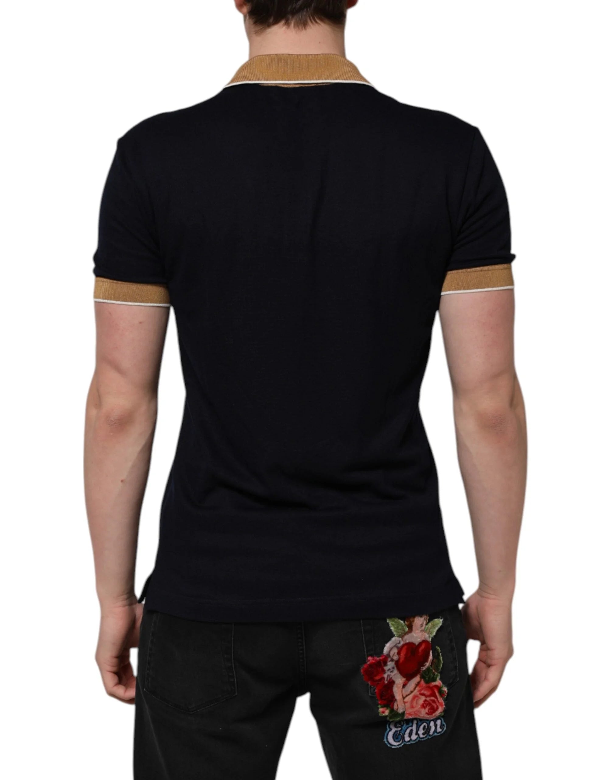 Dolce & Gabbana Black Cashmere Crown Logo Men Polo T-shirt - IT46 | S - Polos