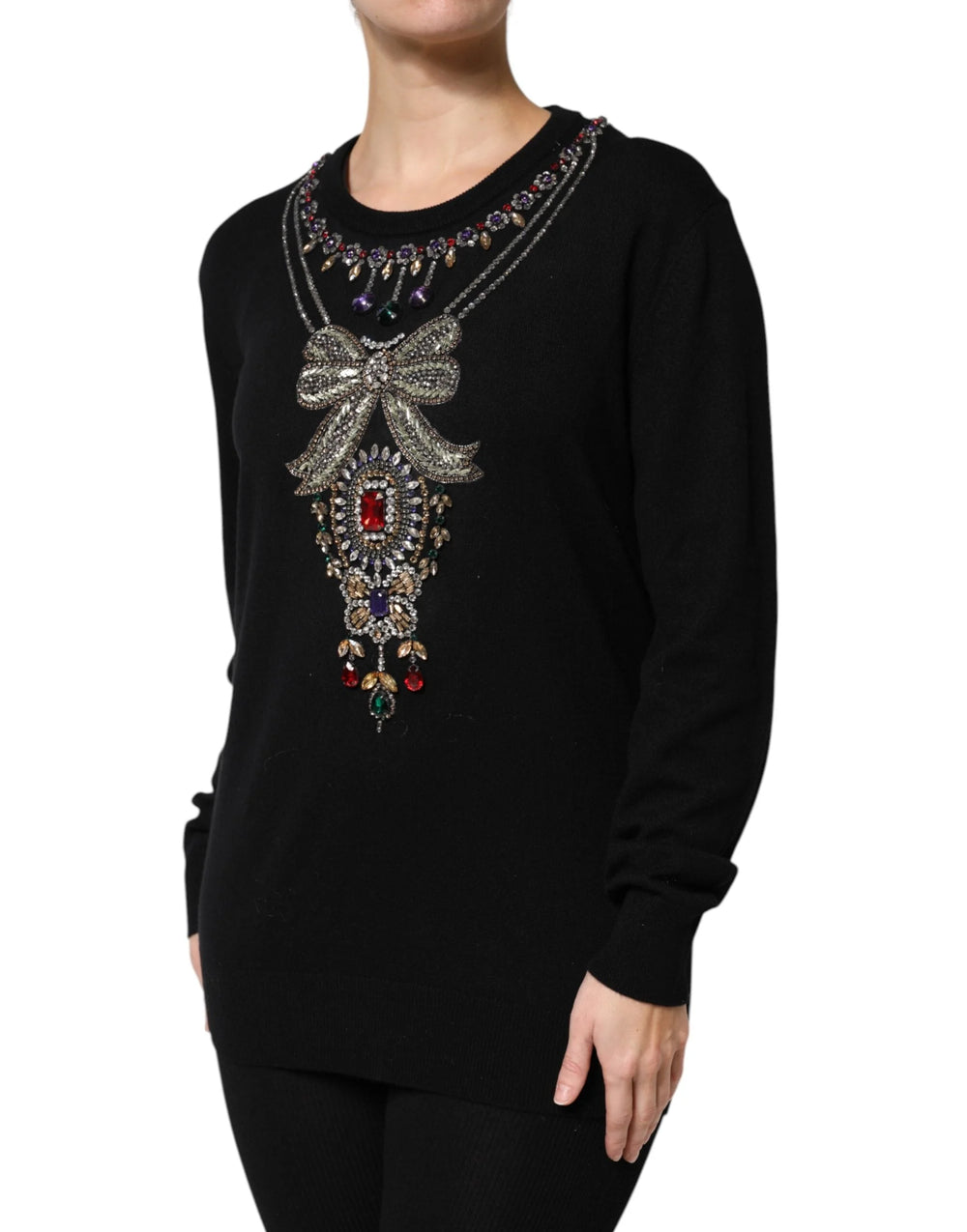 Dolce & Gabbana Black Cashmere Crystal Embellished Sweater - Sweaters