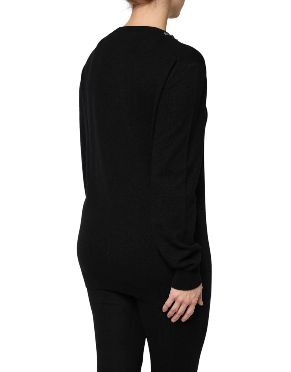 Dolce & Gabbana Black Cashmere Crystal Embellished Sweater - Sweaters