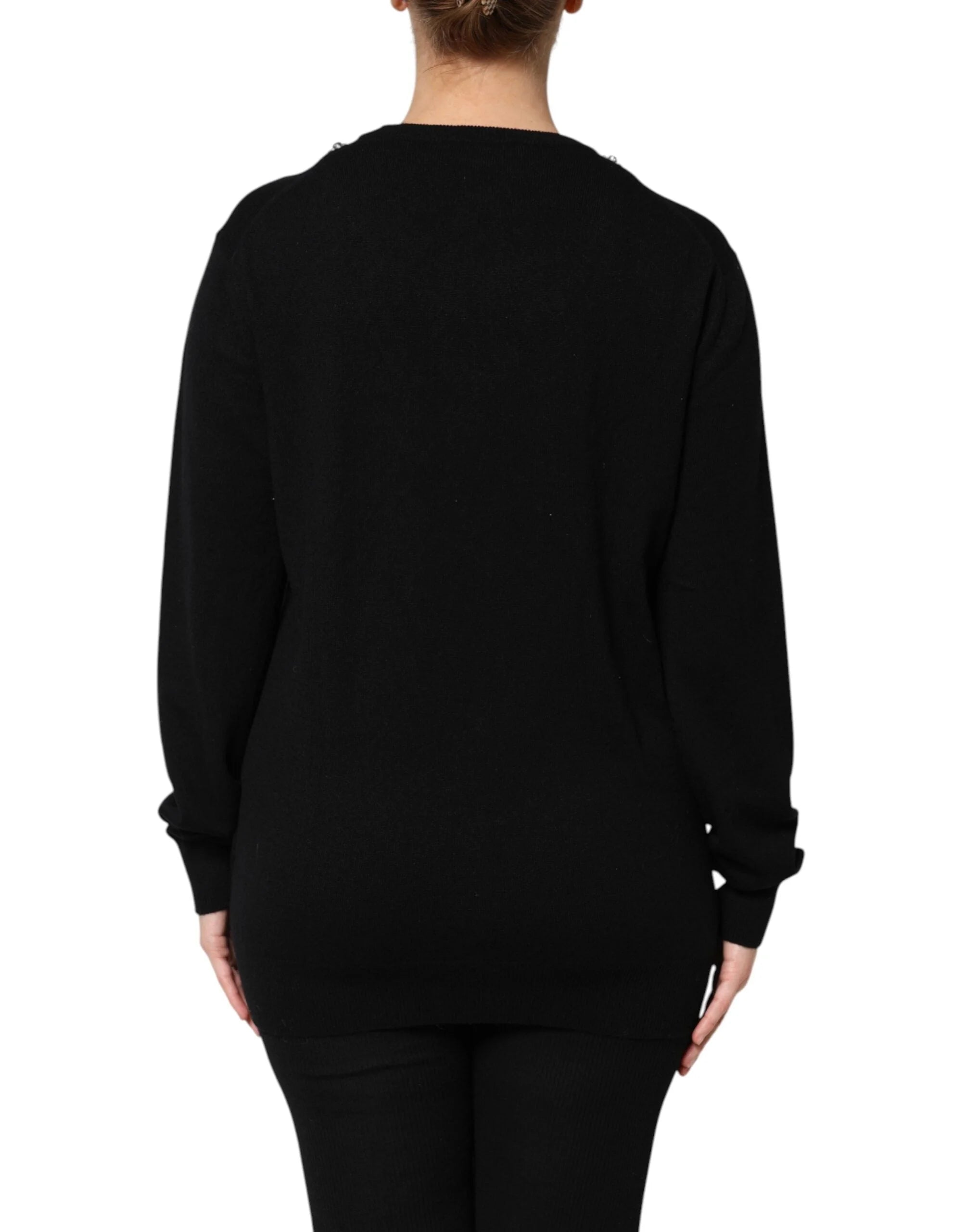 Dolce & Gabbana Black Cashmere Crystal Embellished Sweater - Sweaters