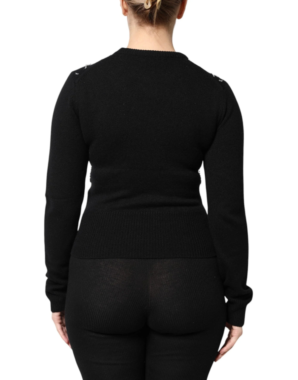 Dolce & Gabbana Black Cashmere Embellished Long Sleeves Top - Sweaters