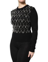 Dolce & Gabbana Black Cashmere Embellished Long Sleeves Top - Sweaters