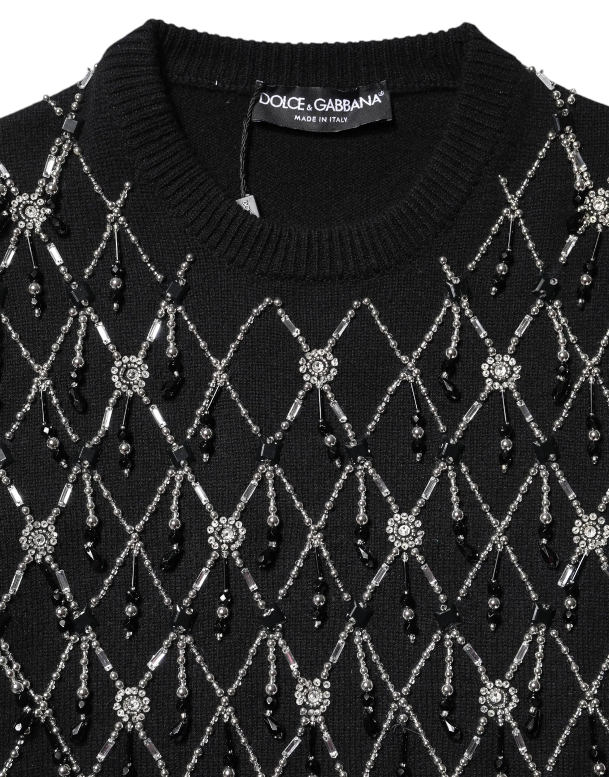 Dolce & Gabbana Black Cashmere Embellished Long Sleeves Top - Sweaters