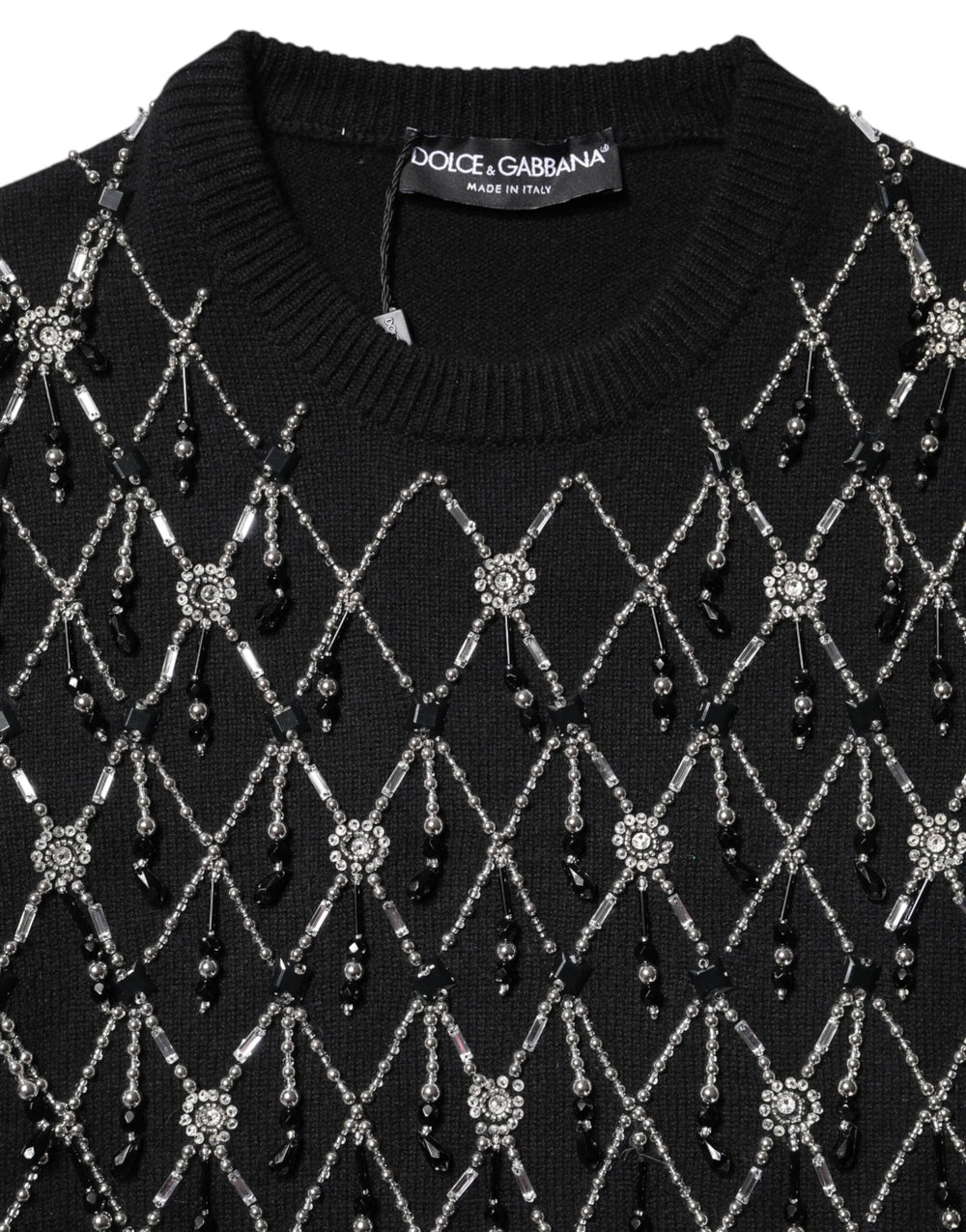 Dolce & Gabbana Black Cashmere Embellished Long Sleeves Top - Sweaters