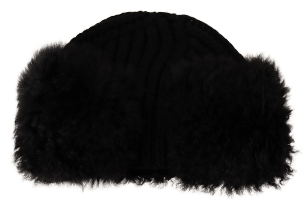 Dolce & Gabbana Black Cashmere Fur Women Beanie Women Hat - 57 cm|S - Beanies