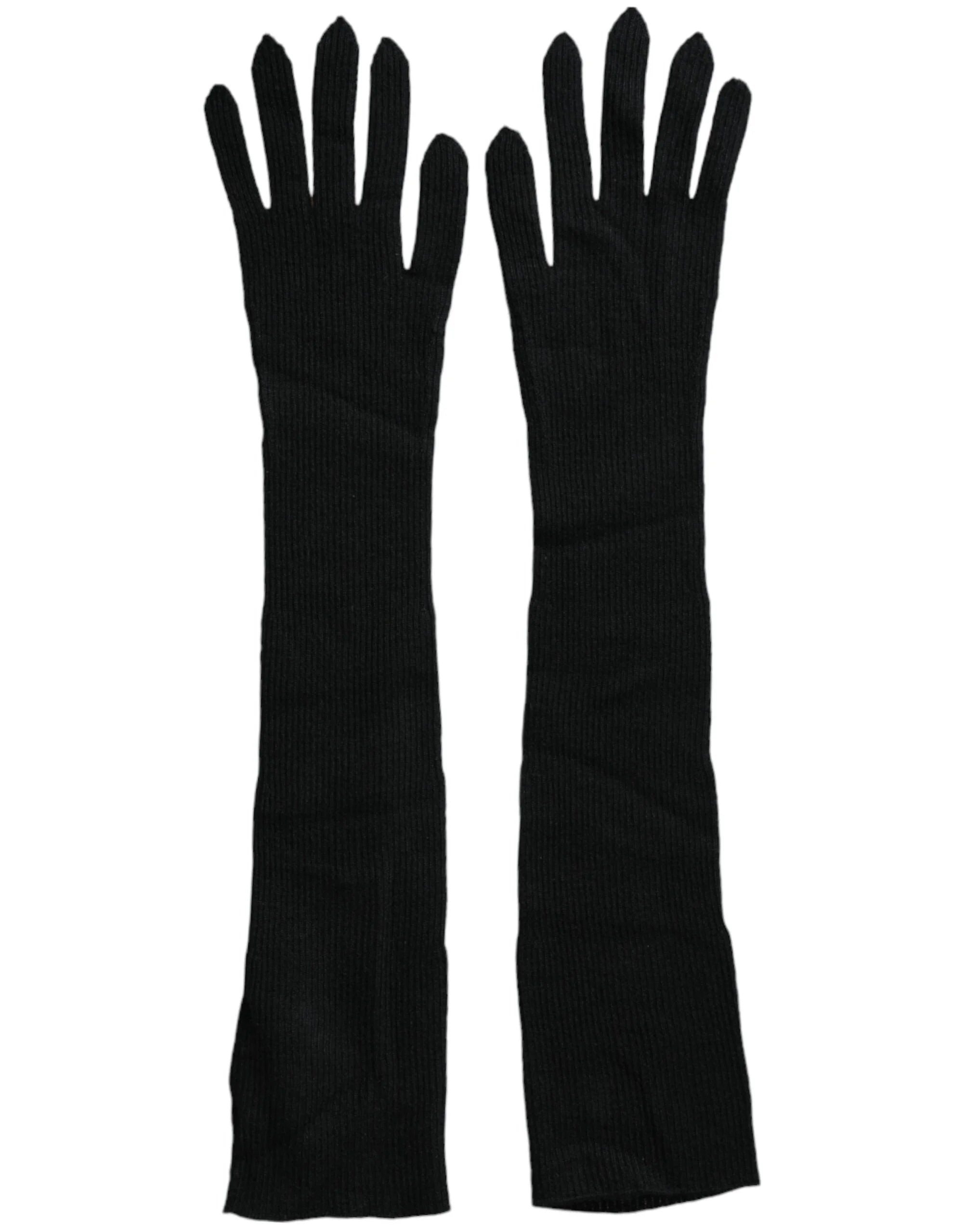 Dolce & Gabbana Black Cashmere Knitted Elbow Length Gloves - Gloves & Mittens