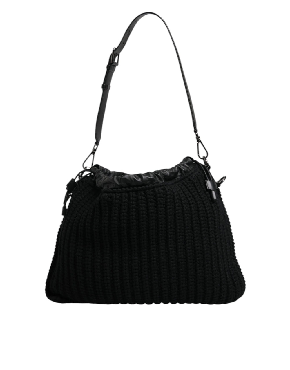 Dolce & Gabbana Black Cashmere Knitted Leather Shoulder Bag - Shoulder Bags