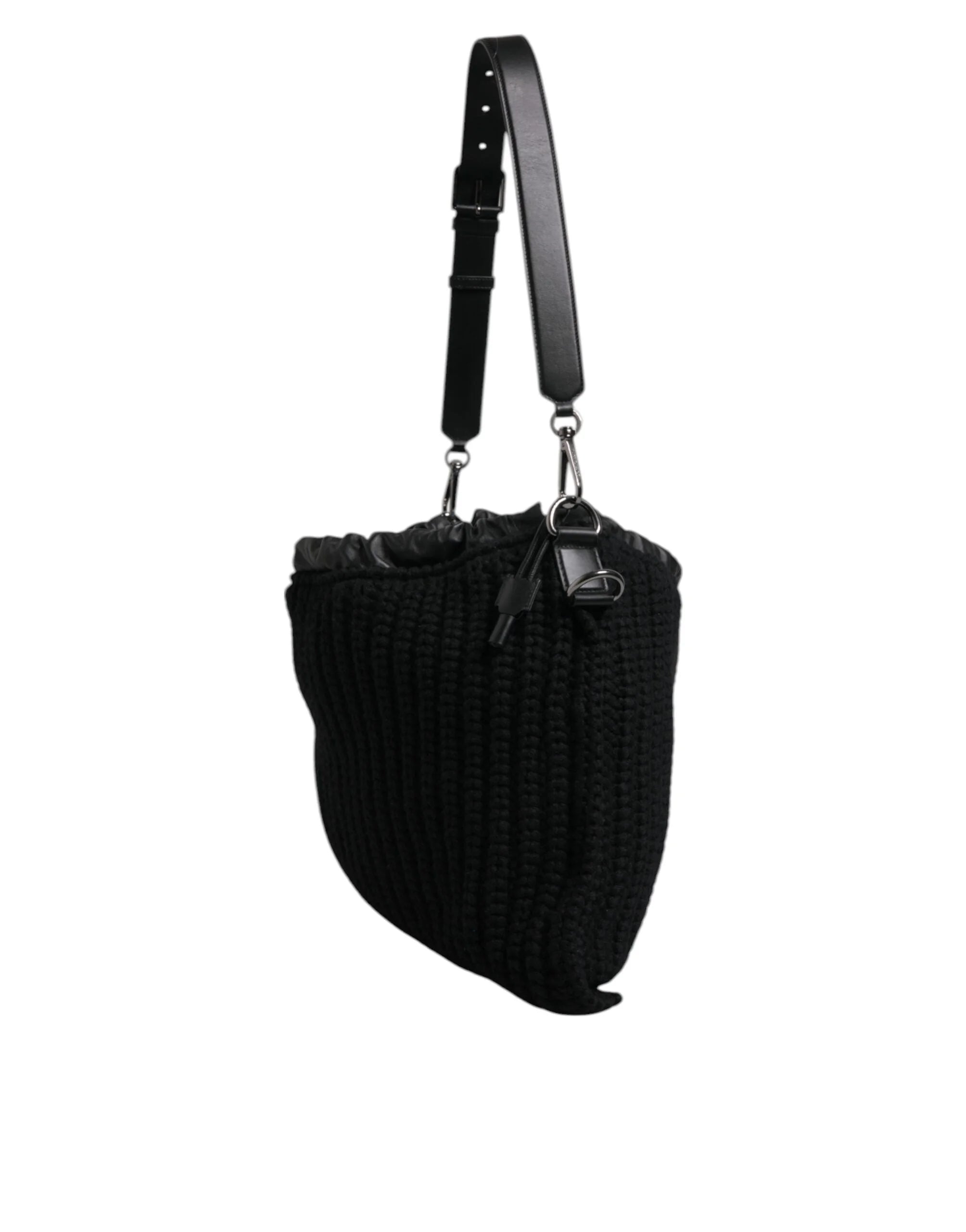 Dolce & Gabbana Black Cashmere Knitted Leather Shoulder Bag - Shoulder Bags