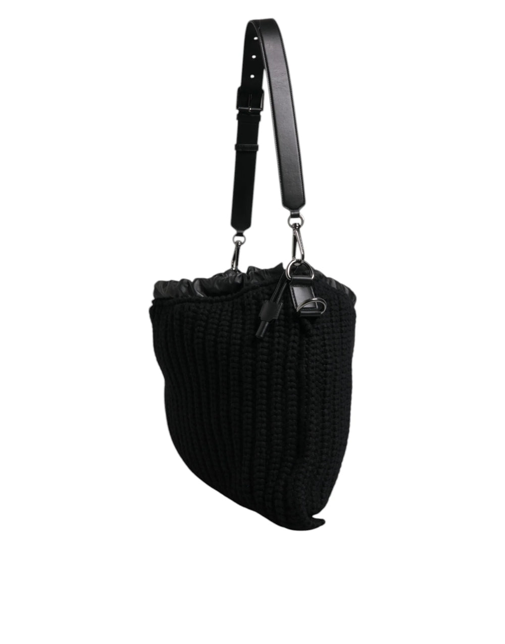 Dolce & Gabbana Black Cashmere Knitted Leather Shoulder Bag - Shoulder Bags