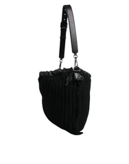 Dolce & Gabbana Black Cashmere Knitted Leather Shoulder Bag - Shoulder Bags