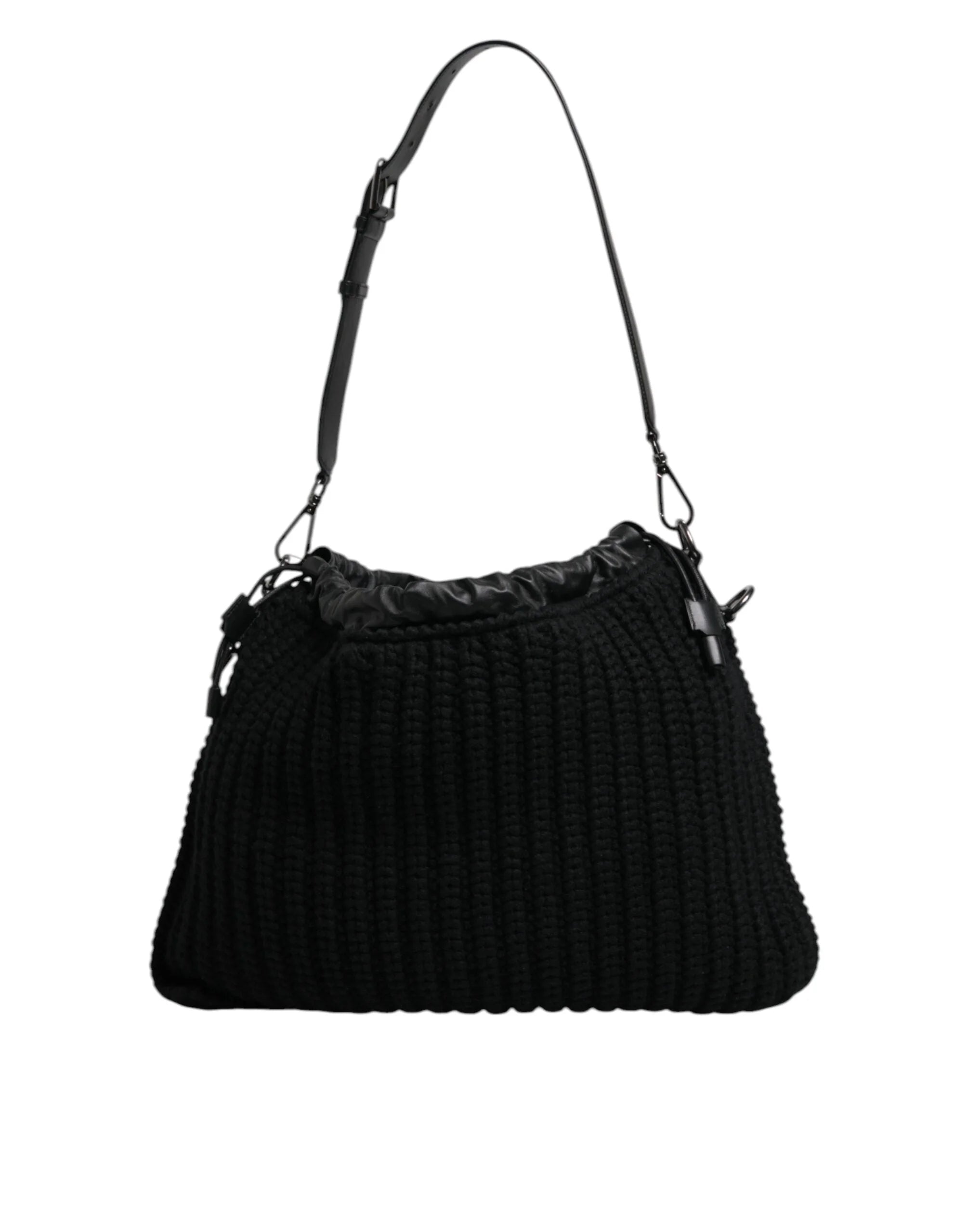 Dolce & Gabbana Black Cashmere Knitted Leather Shoulder Bag - Shoulder Bags