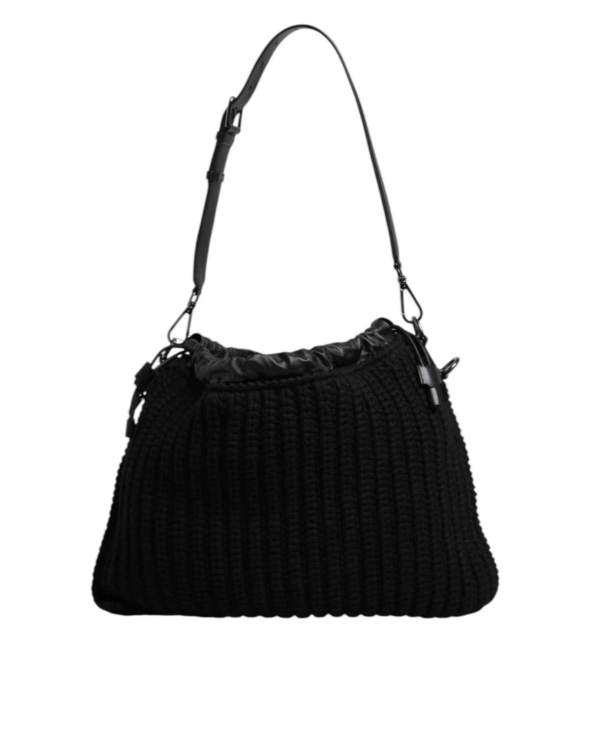 Dolce & Gabbana Black Cashmere Knitted Leather Shoulder Bag - Shoulder Bags