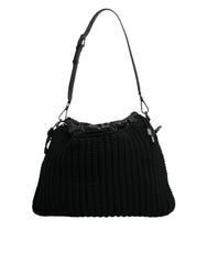 Dolce & Gabbana Black Cashmere Knitted Leather Shoulder Bag - Shoulder Bags