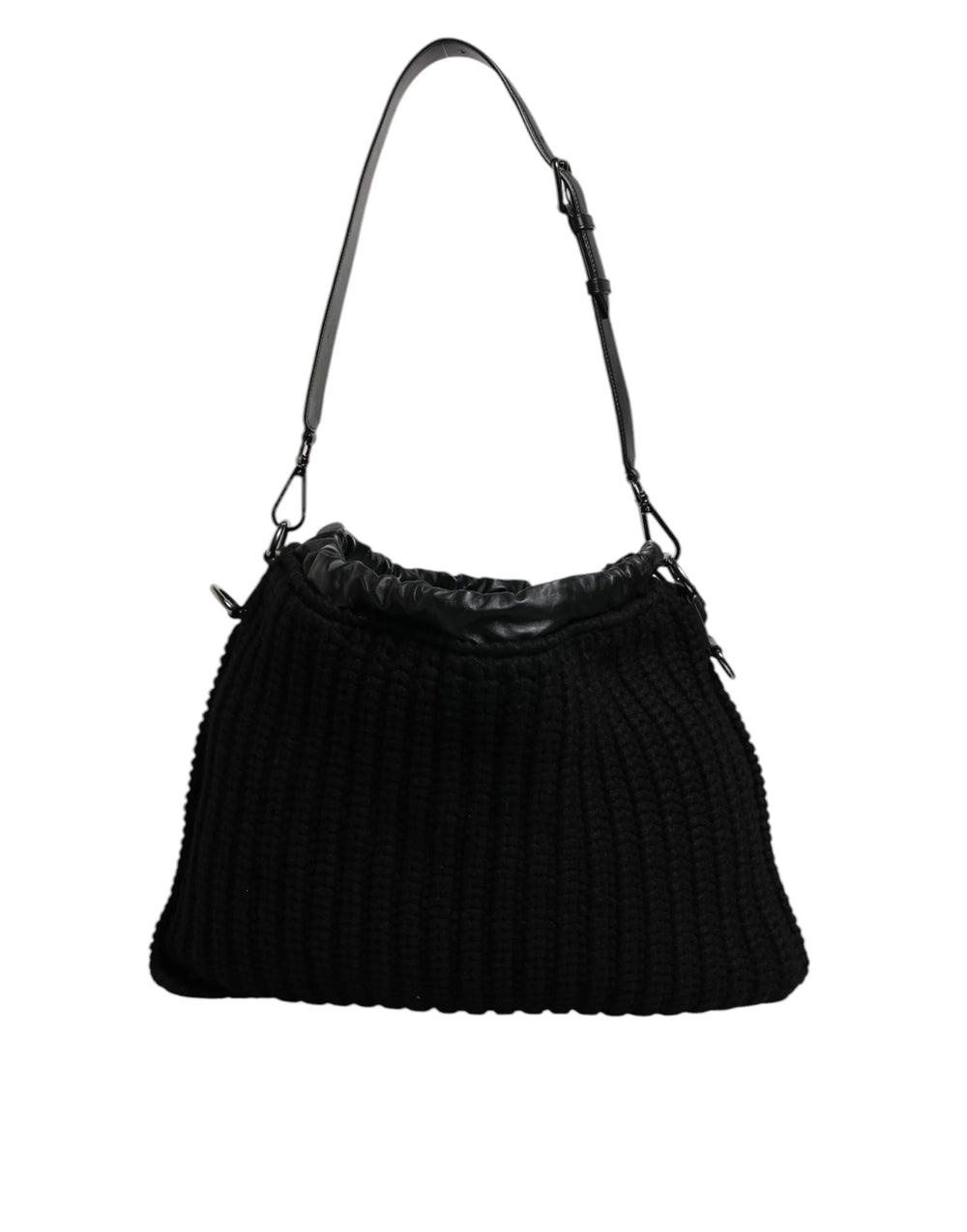 Dolce & Gabbana Black Cashmere Knitted Leather Shoulder Bag - Shoulder Bags