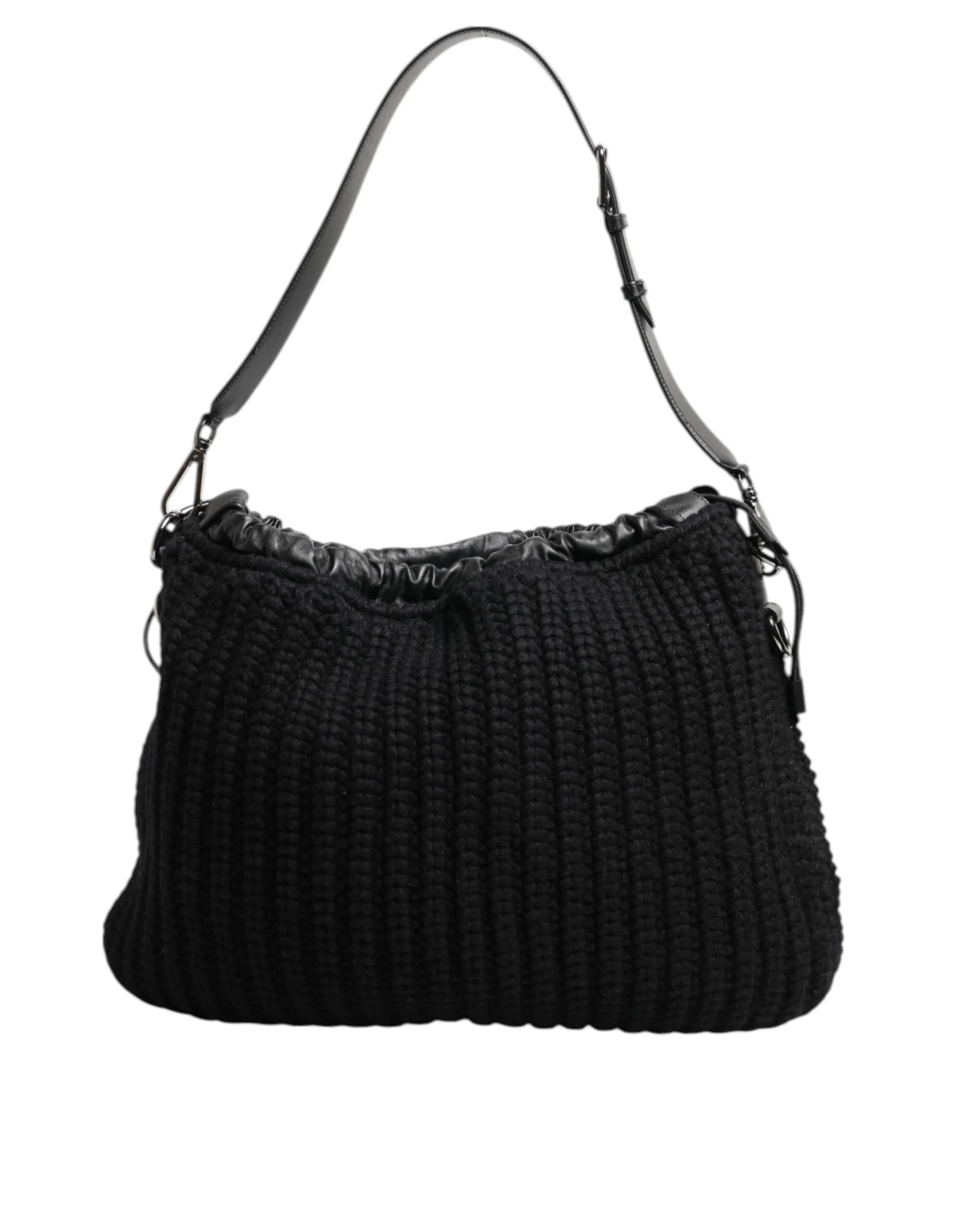 Dolce & Gabbana Black Cashmere Knitted Leather Shoulder Women Borse Bag - Shoulder Bags