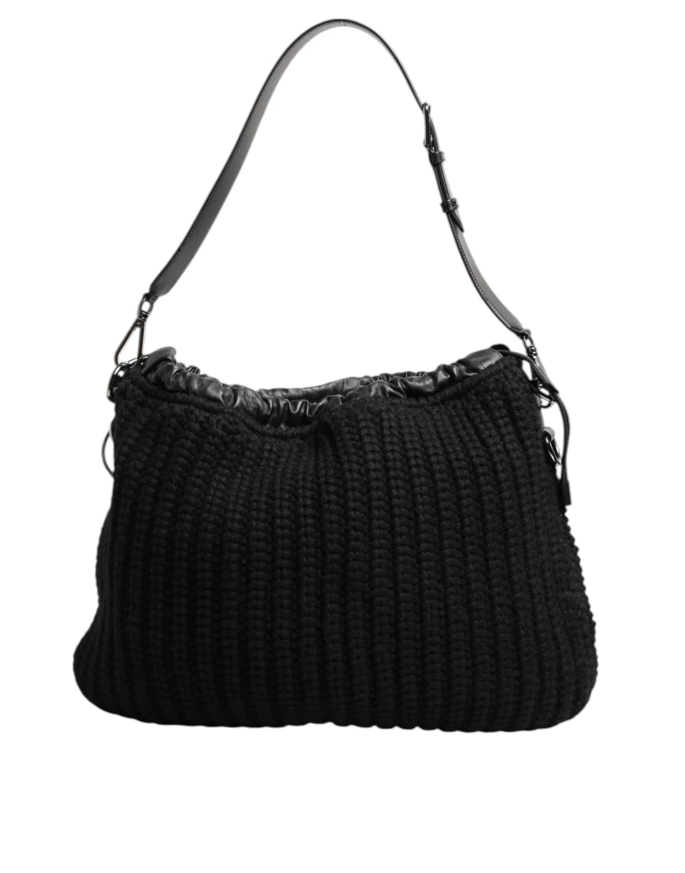 Dolce & Gabbana Black Cashmere Knitted Leather Shoulder Women Borse Bag - Shoulder Bags
