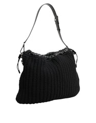 Dolce & Gabbana Black Cashmere Knitted Leather Shoulder Women Borse Bag - Shoulder Bags