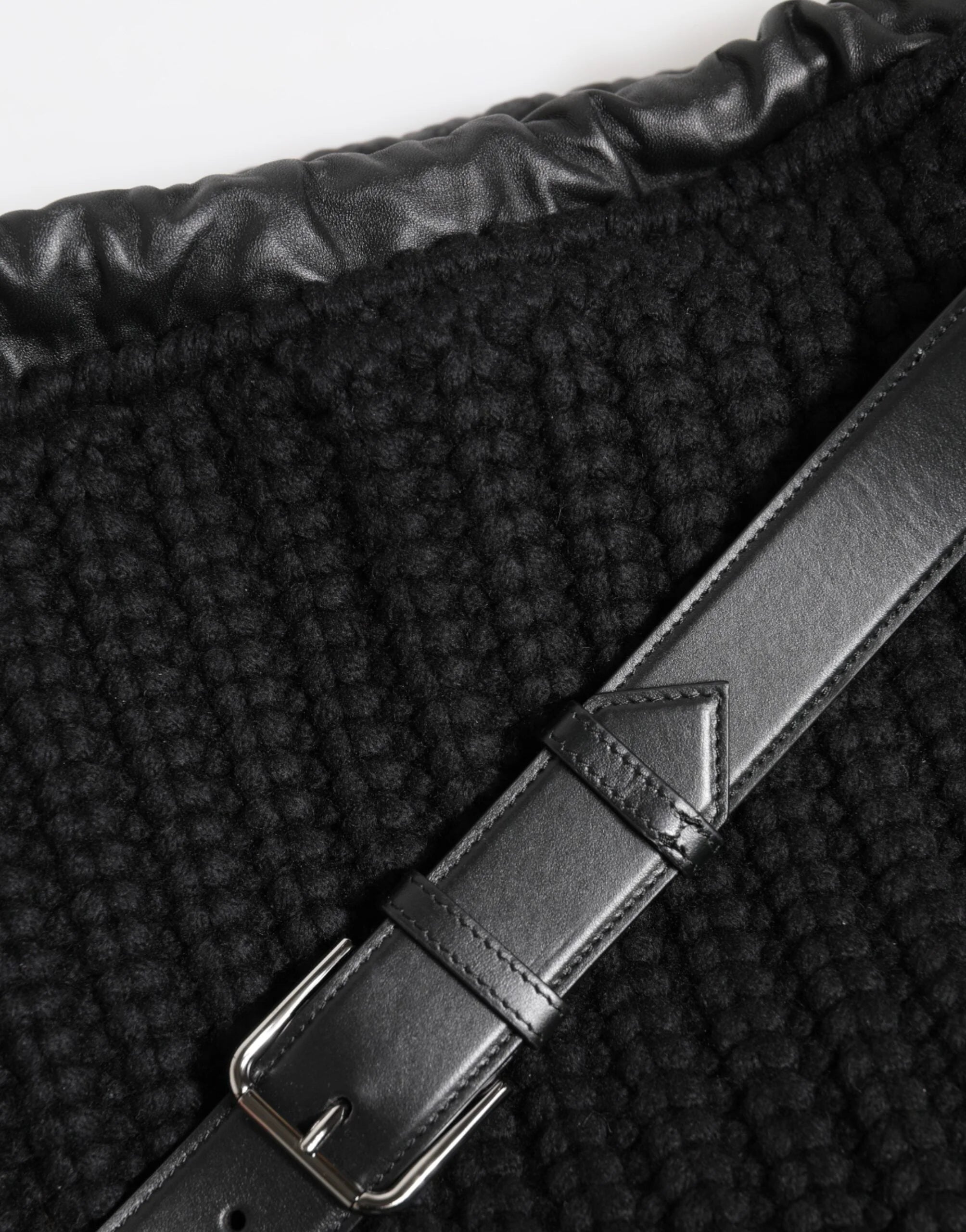 Dolce & Gabbana Black Cashmere Knitted Leather Shoulder Women Borse Bag - Shoulder Bags