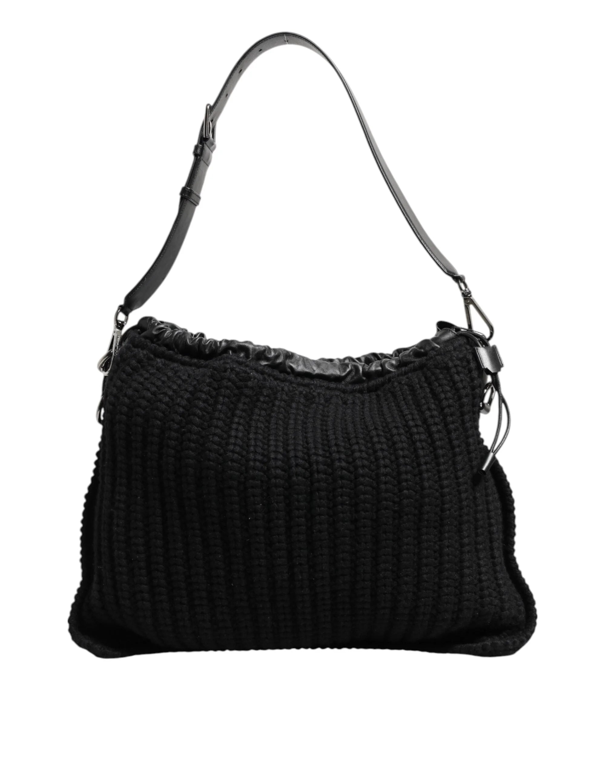 Dolce & Gabbana Black Cashmere Knitted Leather Shoulder Women Borse Bag - Shoulder Bags