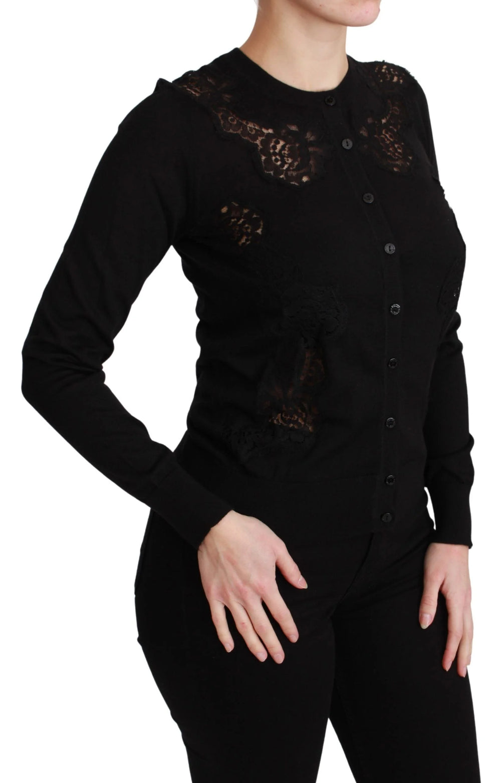 Dolce & Gabbana Black Cashmere Lace Cardigan Sweater - IT36 | XS - Cardigans