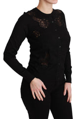 Dolce & Gabbana Black Cashmere Lace Cardigan Sweater - IT36 | XS - Cardigans